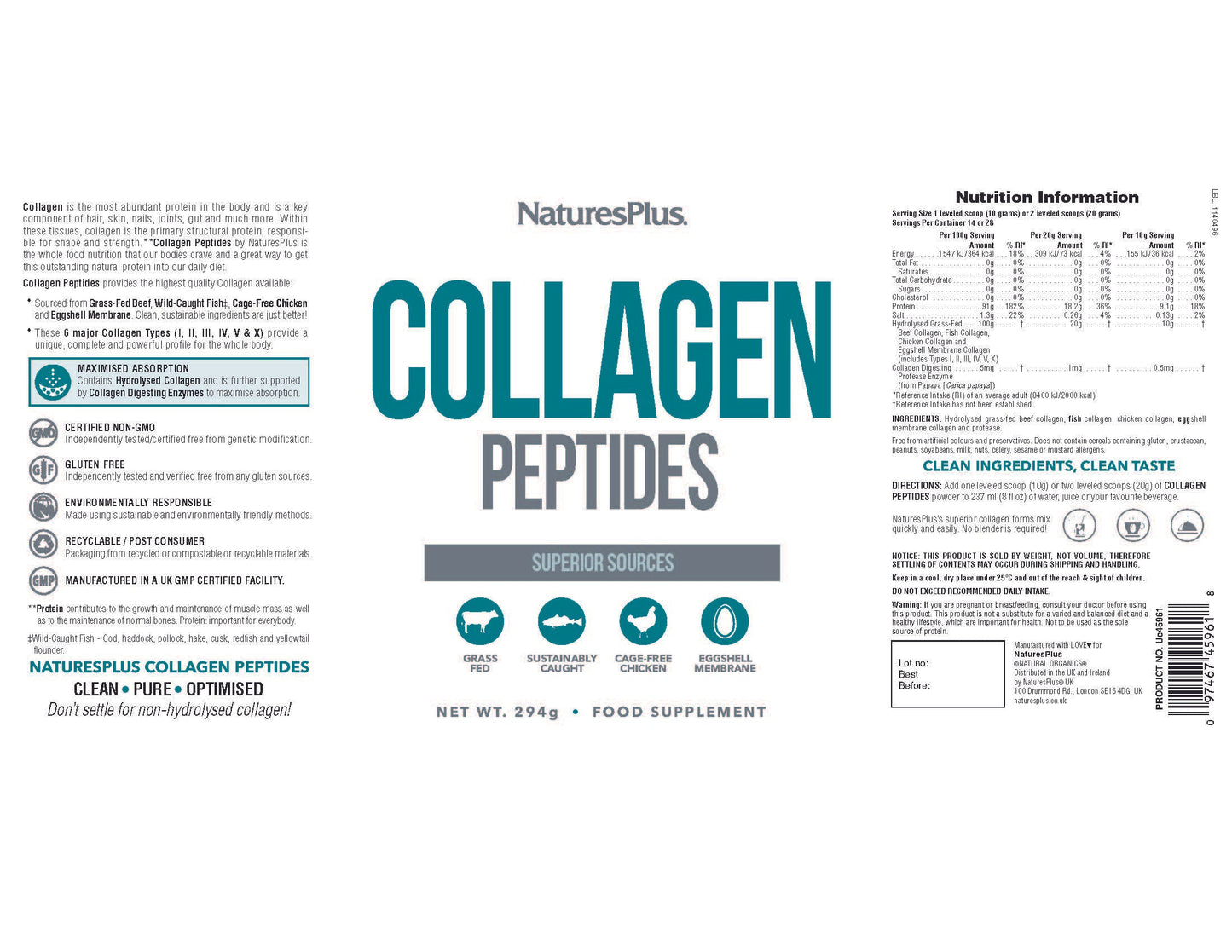 NaturesPlus Collagen Peptides Powder 280g