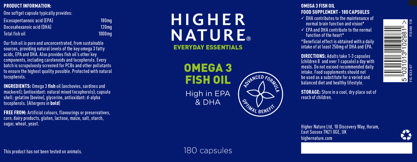 Higher Nature Omega 3 Fish Oil Capsules